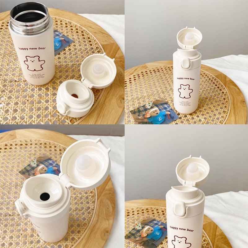 Kawaii Bear Travel Flask – Vacuum Insulated Tumbler with Flip-Top Lid