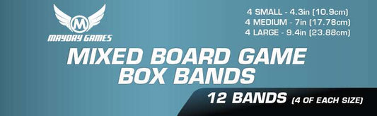 Mixed board game box bands 12-pack package front showing sizes S, M, L