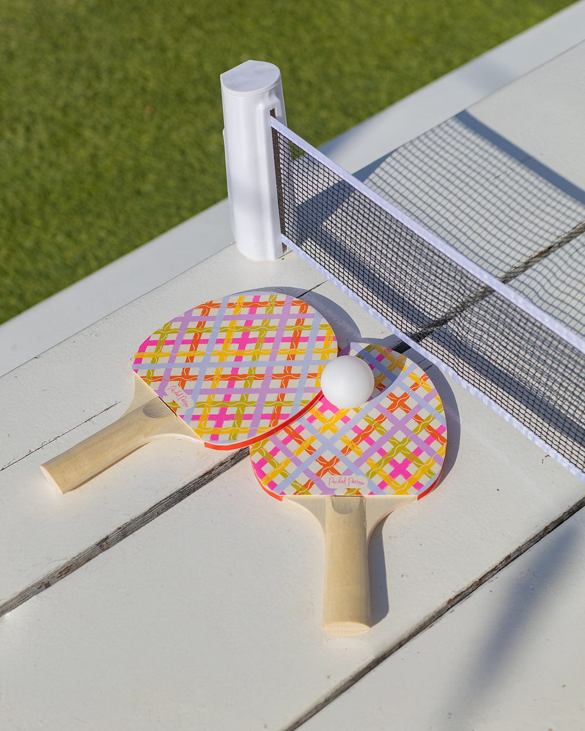 Game, Set, Match Table Tennis Set | Plaid Paddles | Adjustable Net | 2 Paddles + 3 Balls | Packed Party - Niksstuff