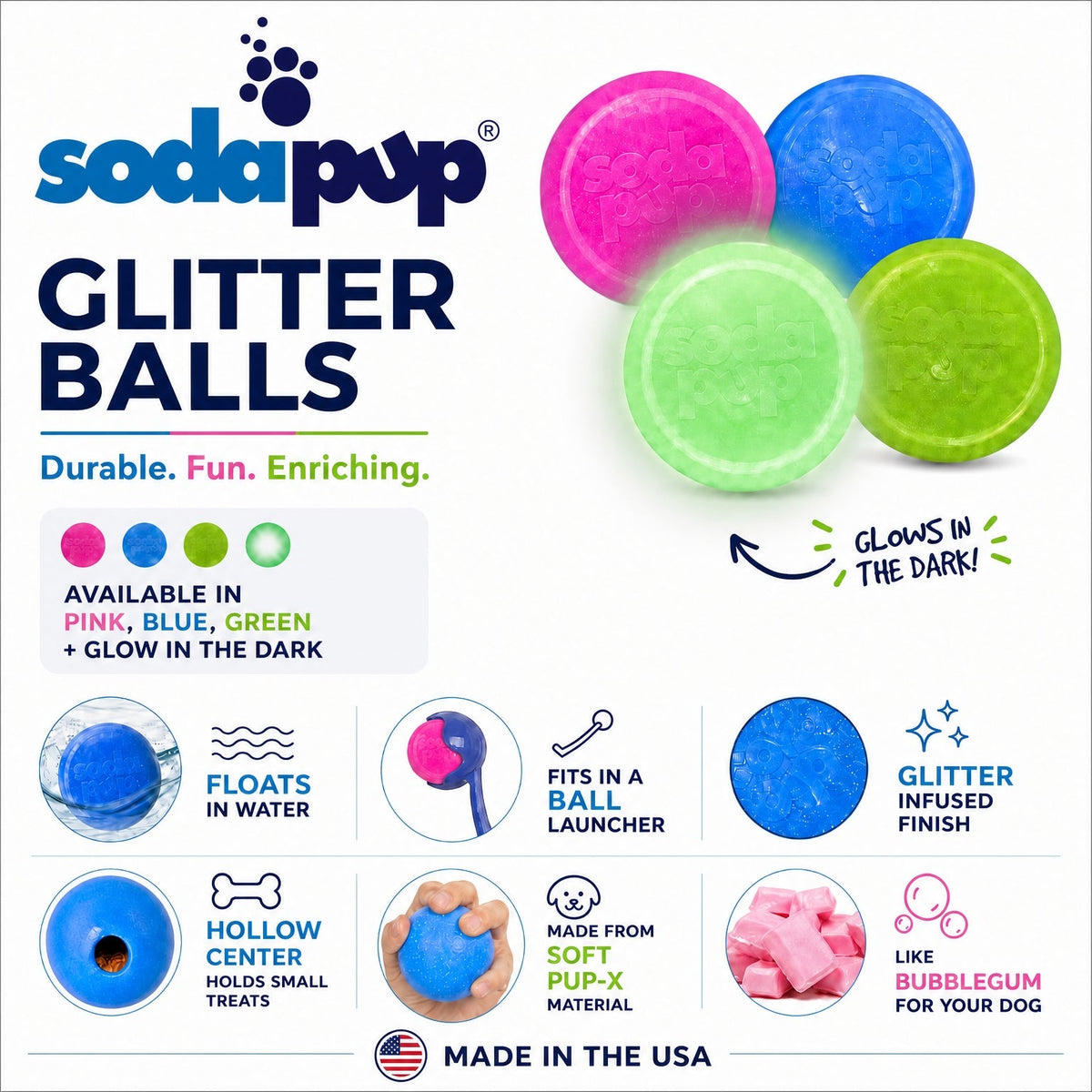 SodaPup Princess Pack 2-Pack Dog Toy - Pink Glitter Ball & Unicorn