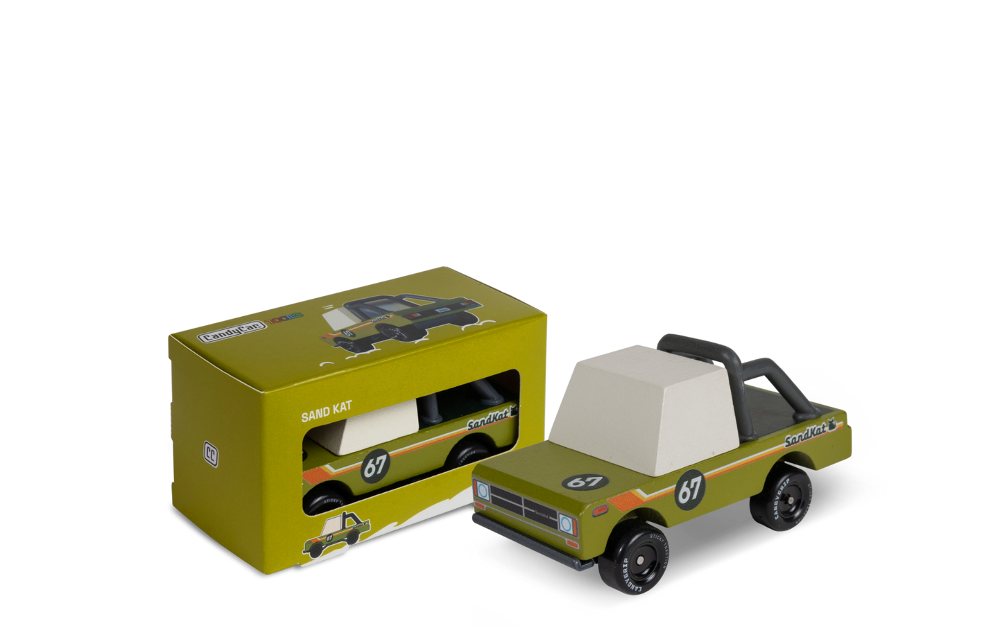 Sandkat Pickup Truck | Candylab CANDYCAR TOONS Toy Car | Wooden & Diecast | Ages 3+ | Collectible - Niksstuff