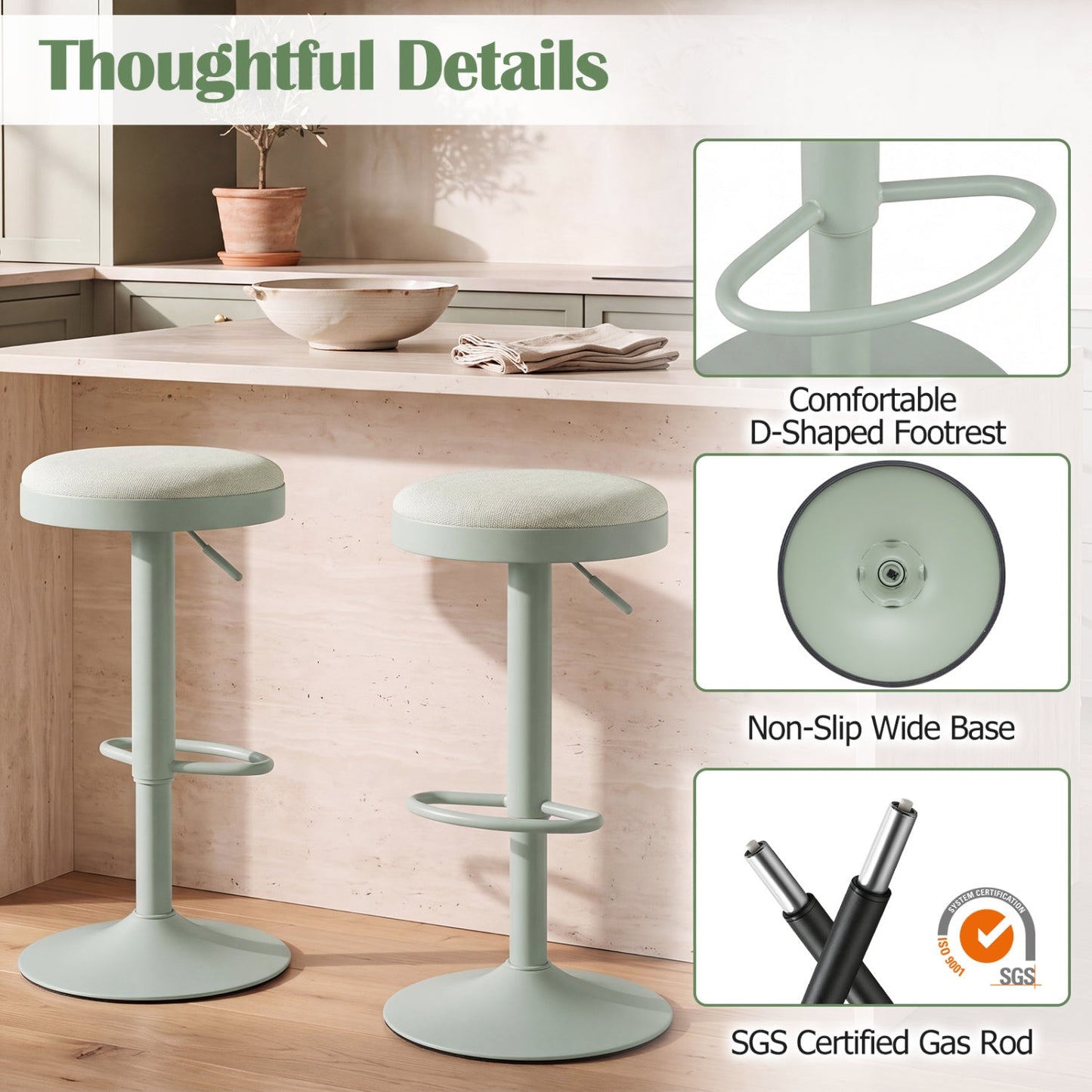 Adjustable Swivel Bar Stools | Set of 2 | 360° Swivel | 23.5–32" Height | 330 lb Each | 4 Colors