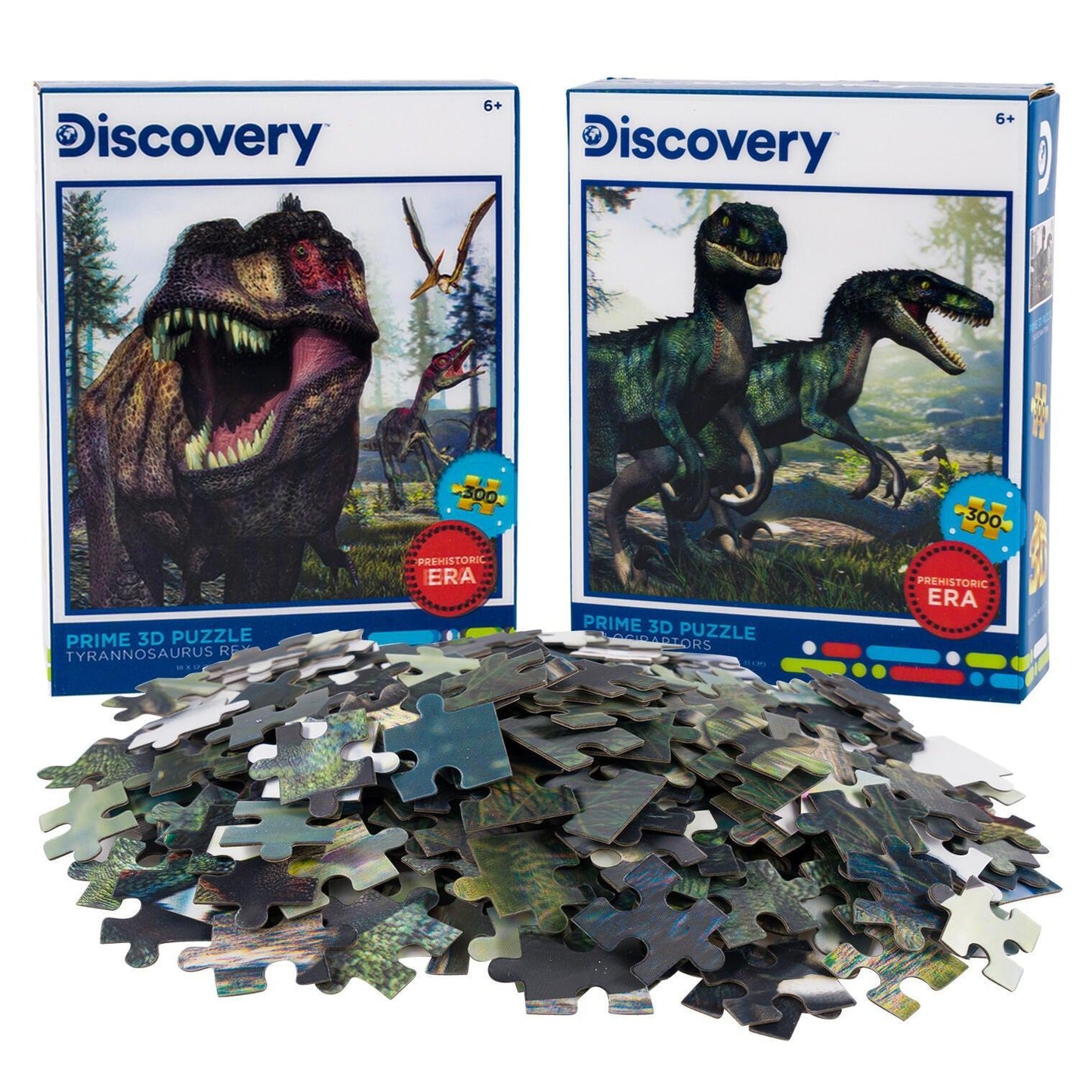 T-Rex & Velociraptors 3D Lenticular Jigsaw Puzzle Set | 2 x 300 Pieces | 18"x12" | Ages 6+ - Niksstuff
