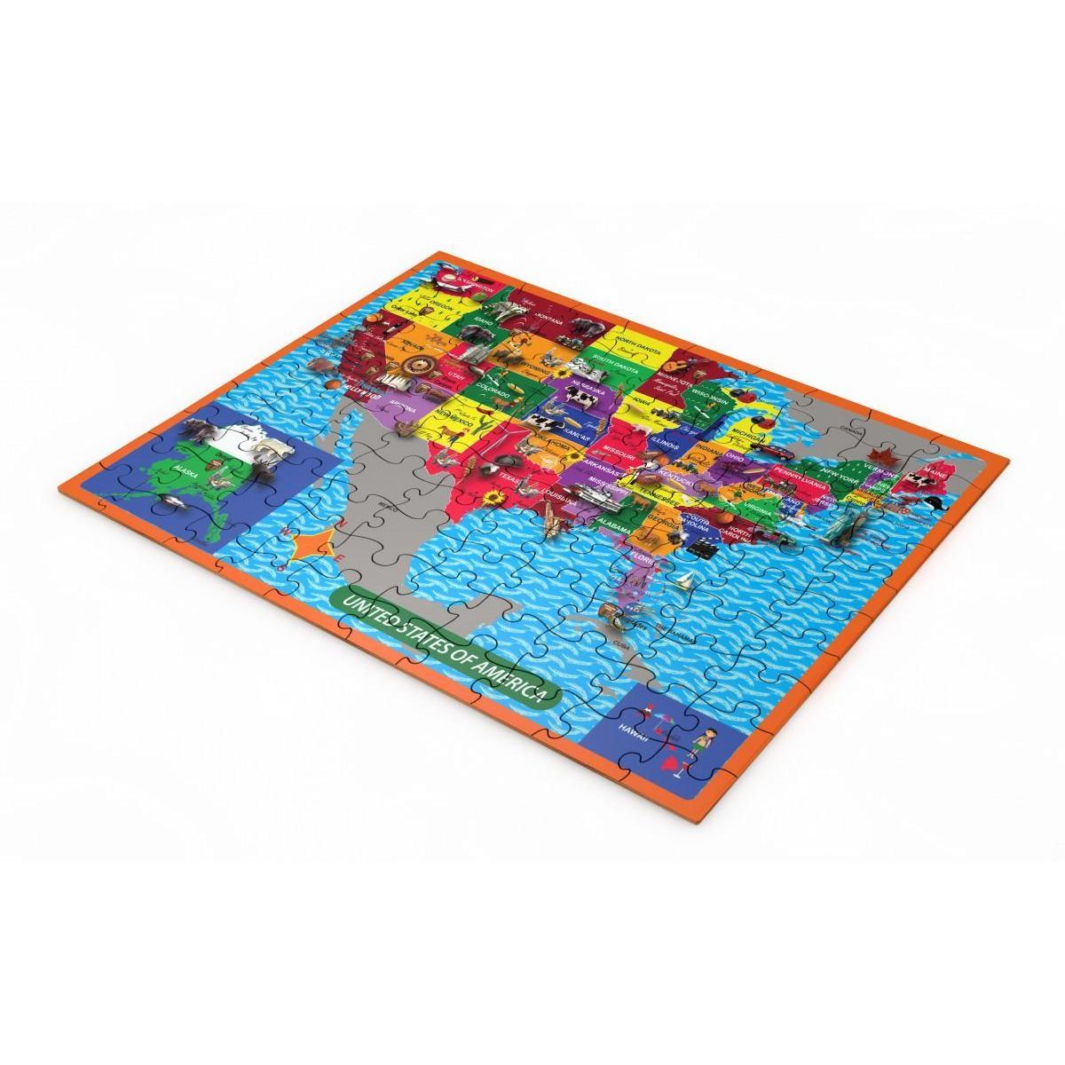 United States of America 100-Piece Jigsaw Puzzle | Purple Cow | Ages 6+ | Cylindrical Box | 14"×10" Finished - Niksstuff