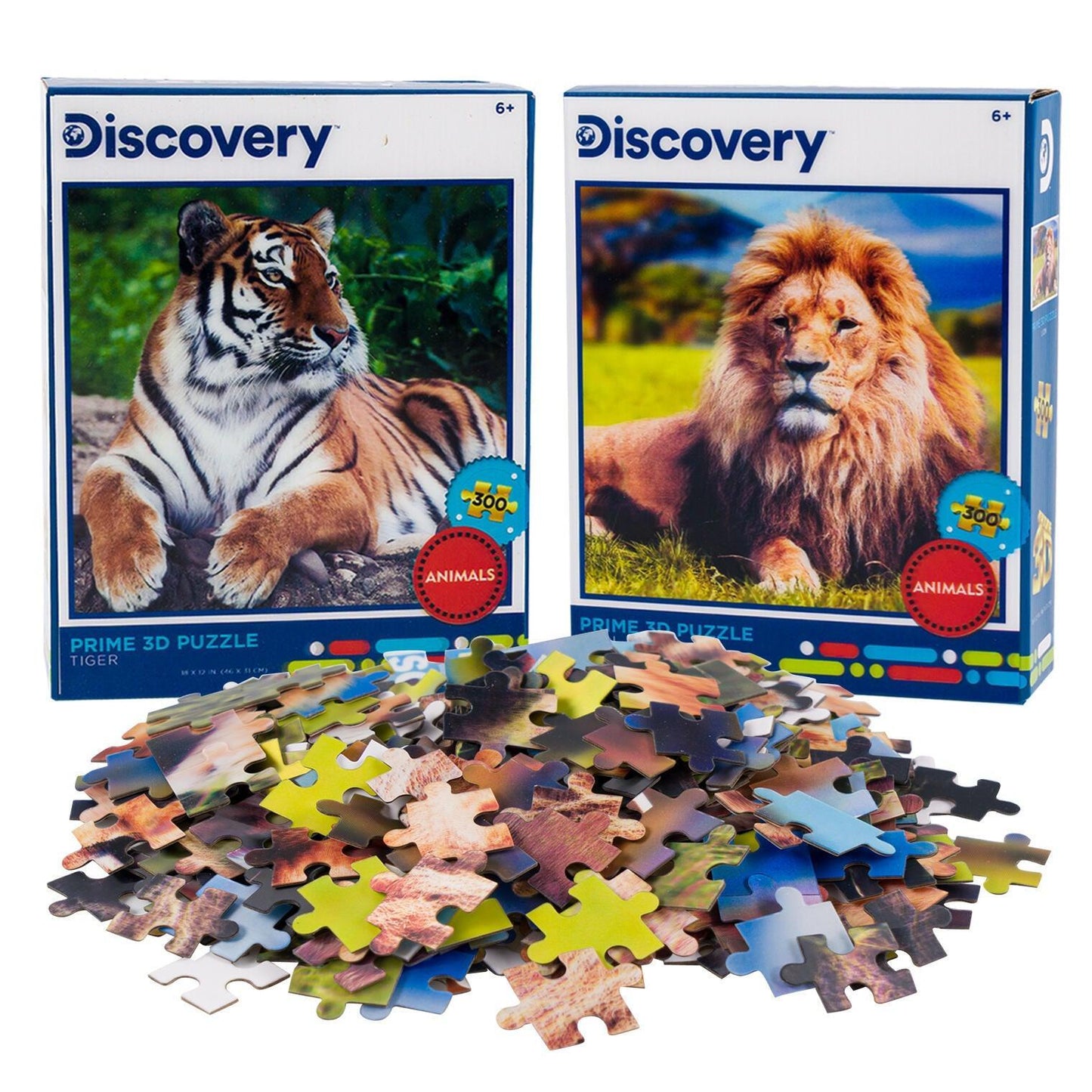 Tiger & Lion 3D Lenticular Jigsaw Puzzle Set | 2 x 300 Pieces | 18"x12" | Ages 6+ - Niksstuff