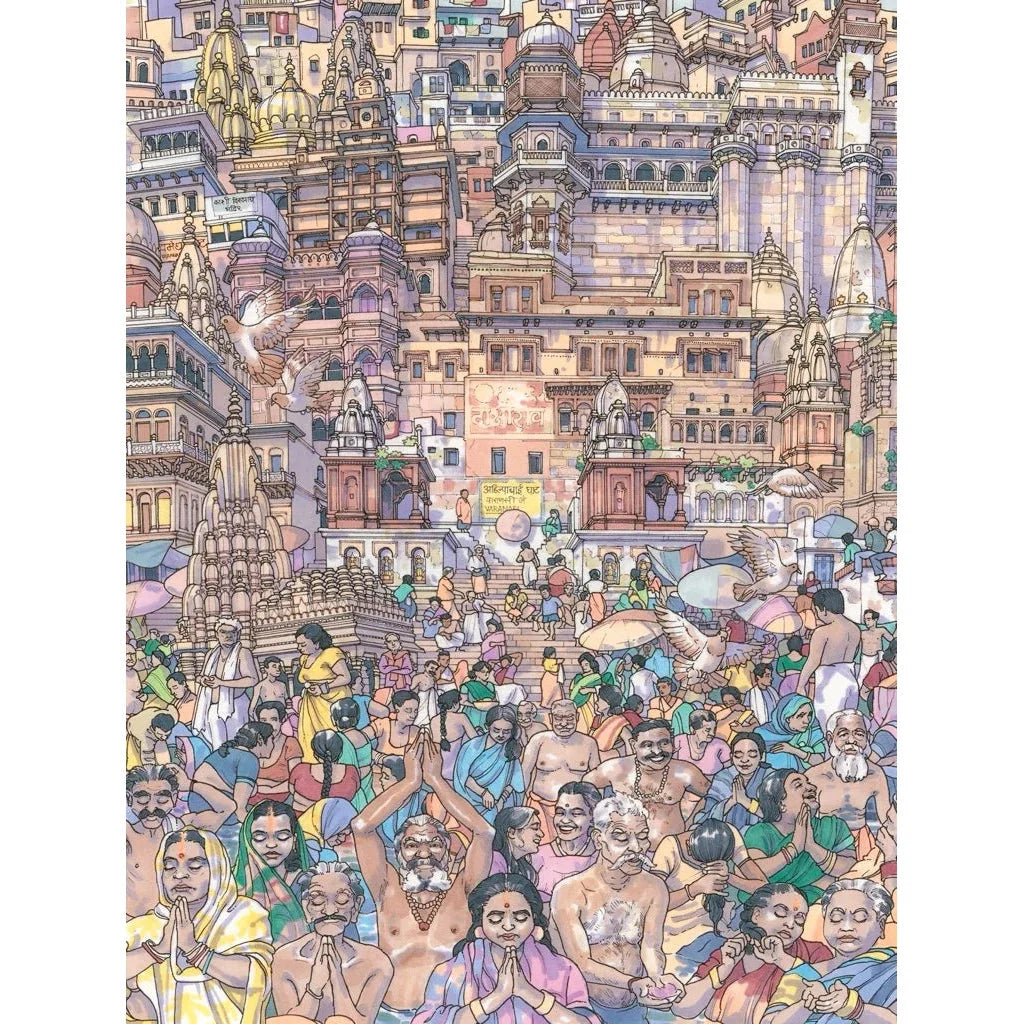 Vibrant Varanasi Jigsaw Puzzle | 1000 Pieces | 19.25"x26.625" | Art by Max Tilse | Made in USA - Niksstuff