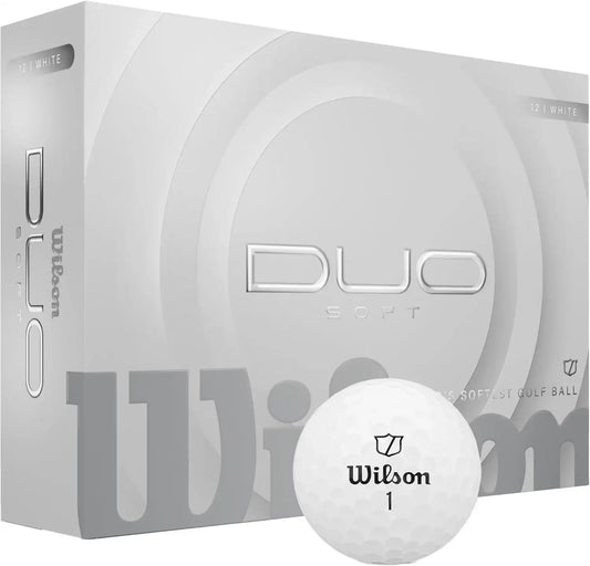 Wilson Duo Soft golf ball, White, shown with retail box packaging