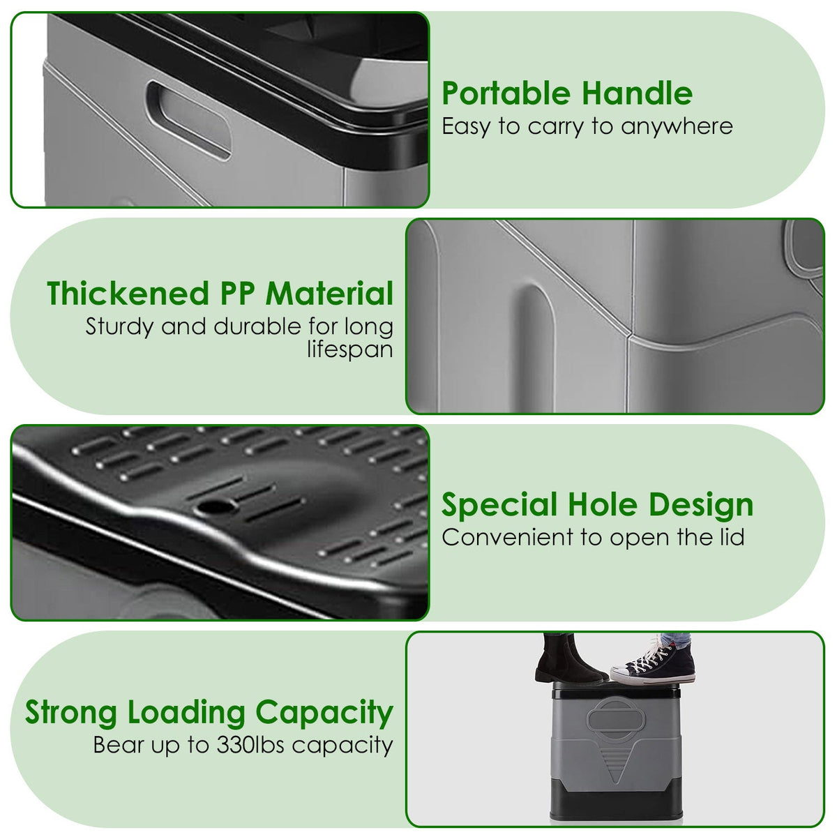 Portable Camping Toilet – Foldable, 330 lb Capacity | Lid, Trash Bags & Carry Bag Included | Camping, Boating & Travel