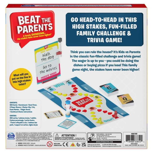 Beat the Parents trivia game box back with blue game board diagram and instructions text