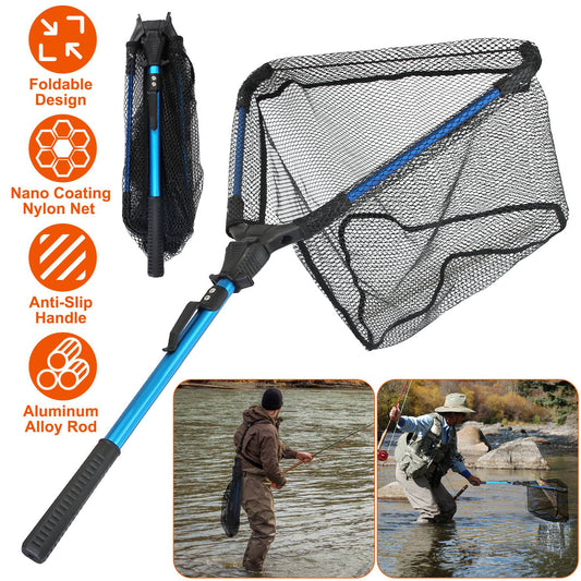Foldable Fishing Net | Aluminum Handle | Nano-Coated Mesh | Freshwater & Saltwater | Black