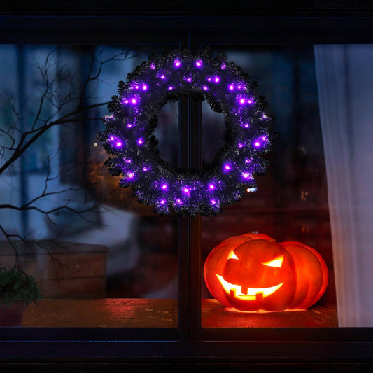24" Pre-lit Halloween Wreath with 35 Purple LED Lights