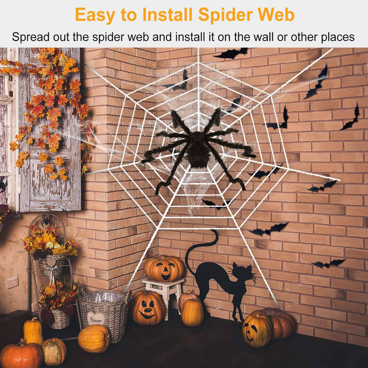 49-Inch Giant Halloween Hairy Spider with 126-Inch Stretchable Web