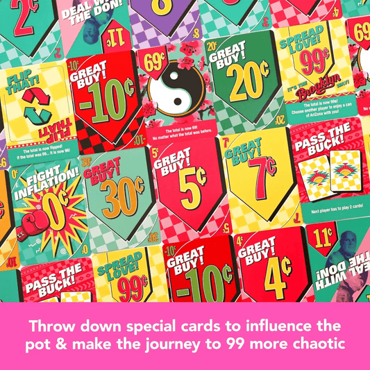 Assorted 99-cent deal buy special cards with colorful price tags and numbers