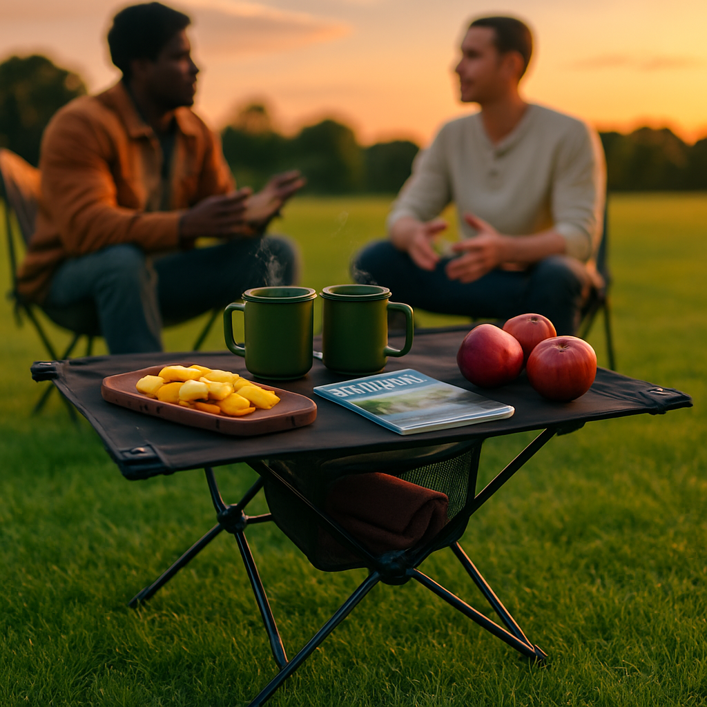Compact Folding Camping Table | Aluminum Alloy | Cup Holders & Pockets | 695g | LakeForest | Black