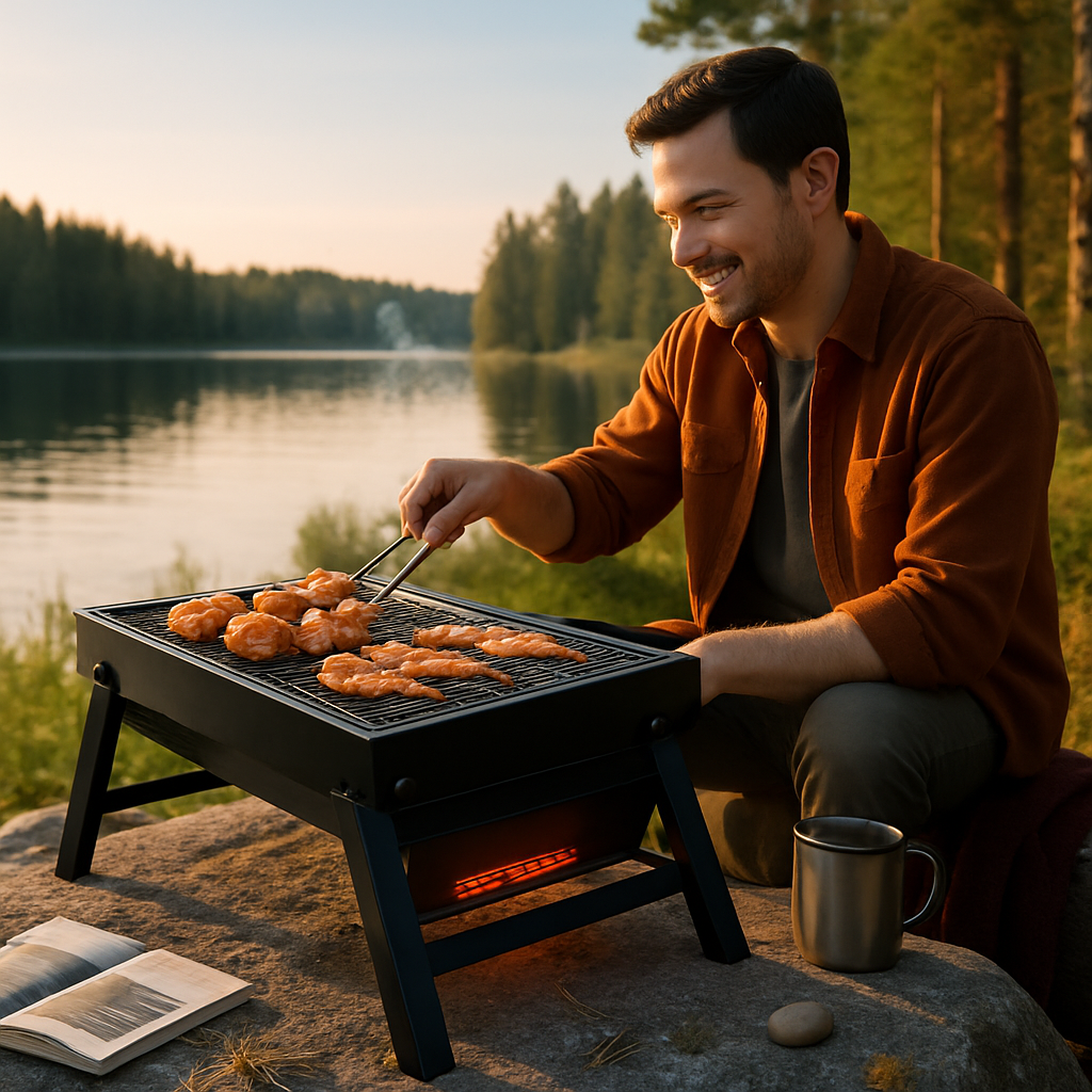 Foldable Charcoal BBQ Grill with Shelf for Camping