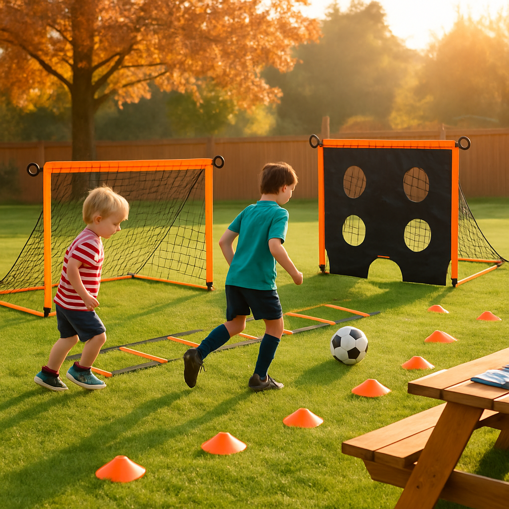 Kids Portable Soccer Goal Set | Two 6×4 ft Goals | Agility Ladder | 10 Cones | Ages 3+ | iMounTEK