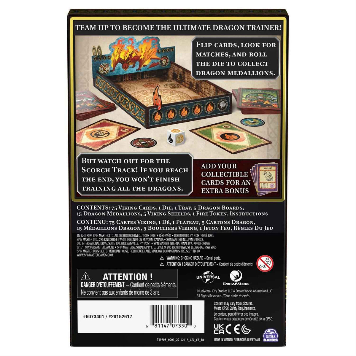 Back of dragon trainer game box showing contents list and gameplay info
