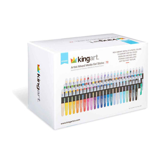 Kingart mixed media gel stick crayons set box with 72 assorted color sticks