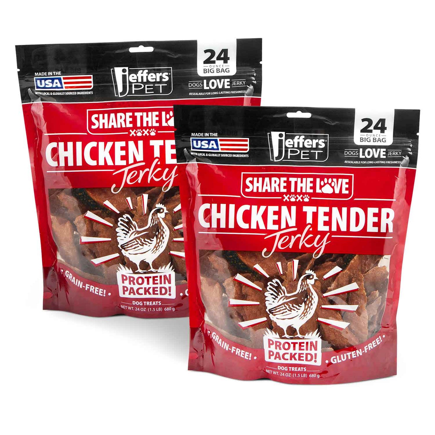 Jeffers Chicken Jerky Dog Treats | 24 oz | 100% Natural | Grain-Free | Made in USA | 1 or 2 Pack