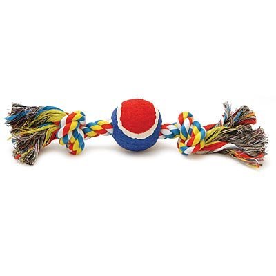 Jeffers Multi-Colored Rope Bone with Ball Dog Toy | 12"L | Small to Medium Dogs - Niksstuff