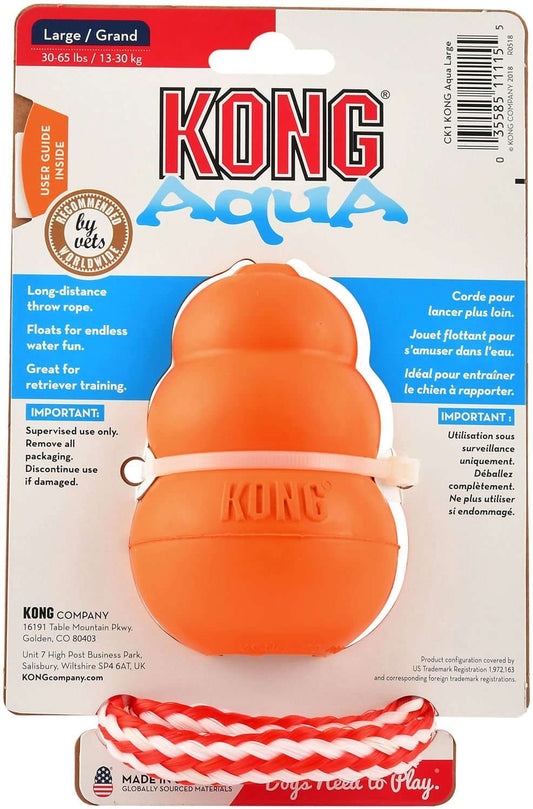 KONG Aqua large orange floating dog toy with attached long-distance rope