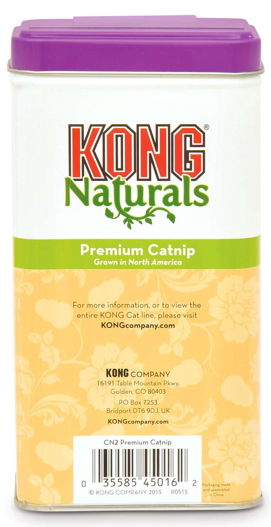 KONG Naturals premium catnip canister with purple cap and label