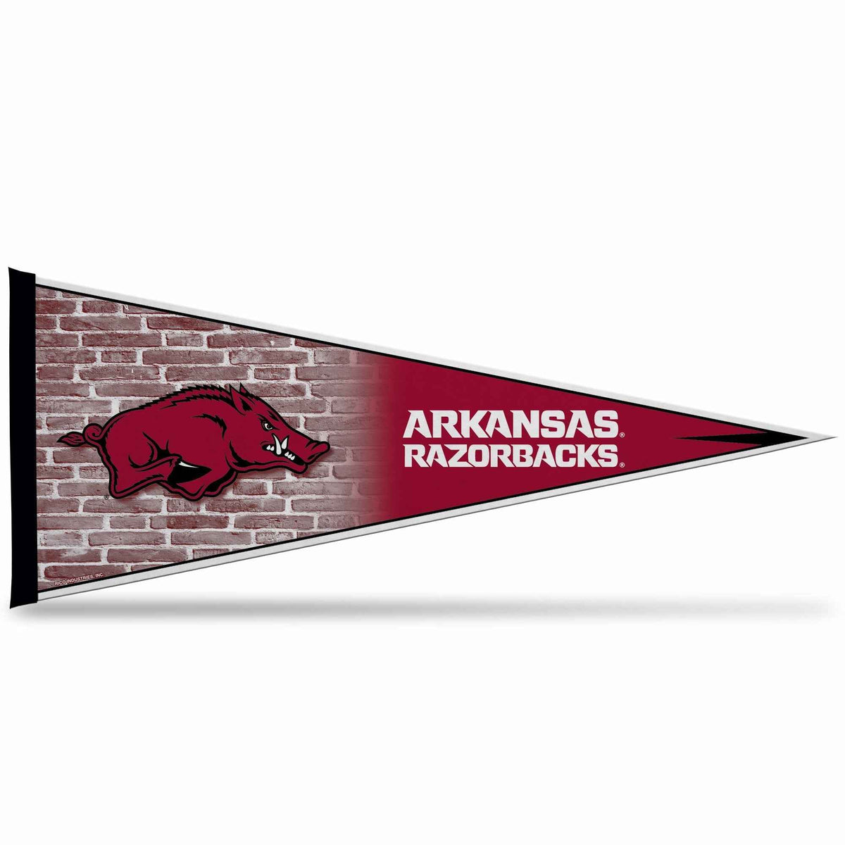 Maroon Razorbacks pennant flag with boar logo and ARKANSAS RAZORBACKS text, felt