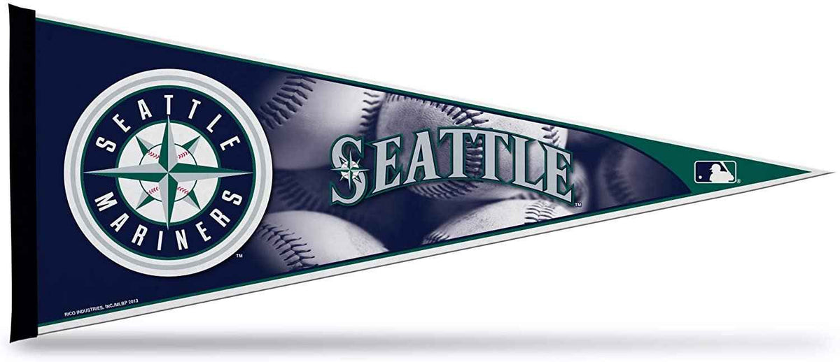 Seattle Mariners felt pennant with circular logo, 'SEATTLE' text, and teal star accents