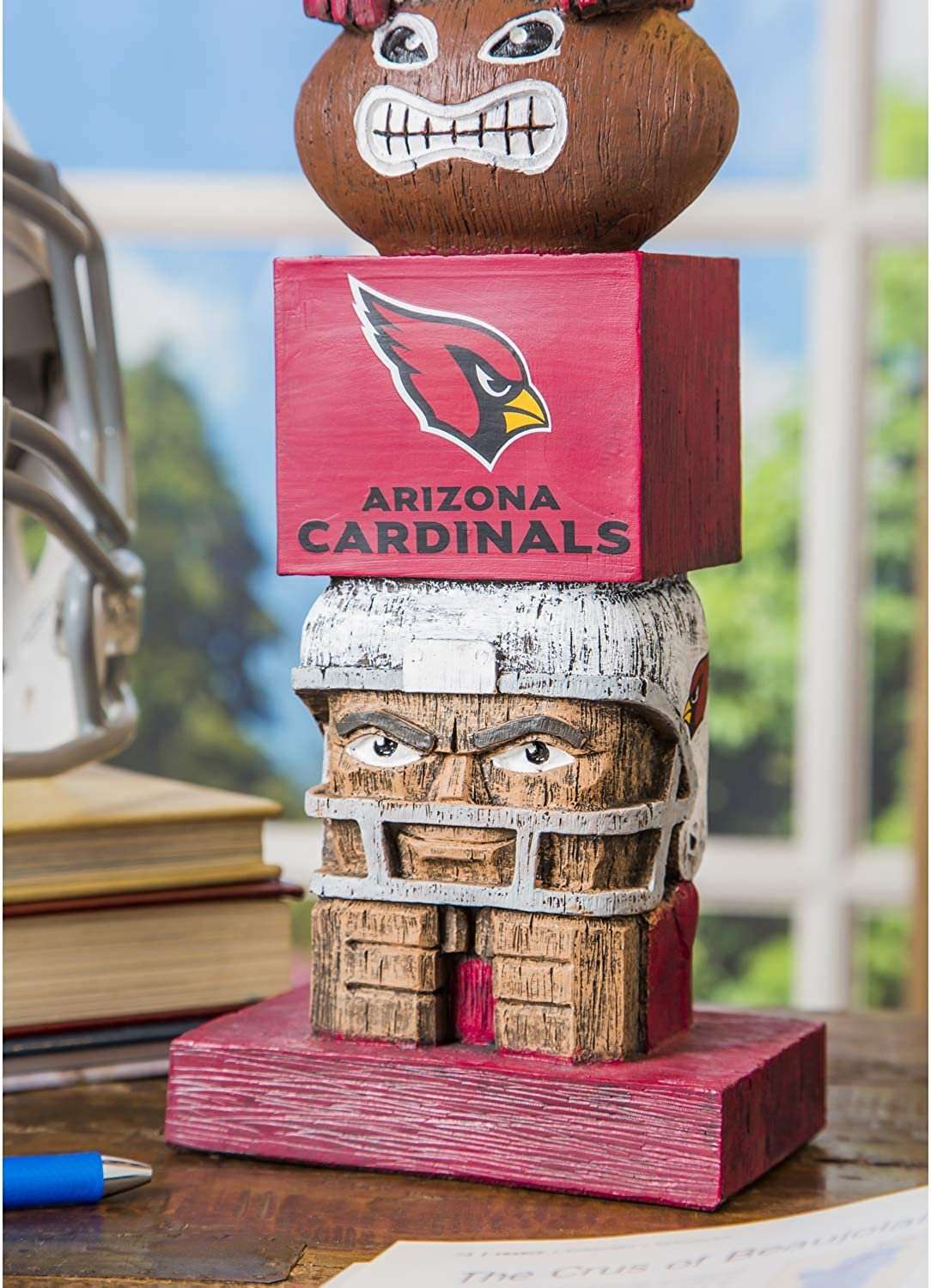 Arizona Cardinals resin totem statue close-up of Cardinals logo and carved bottom face