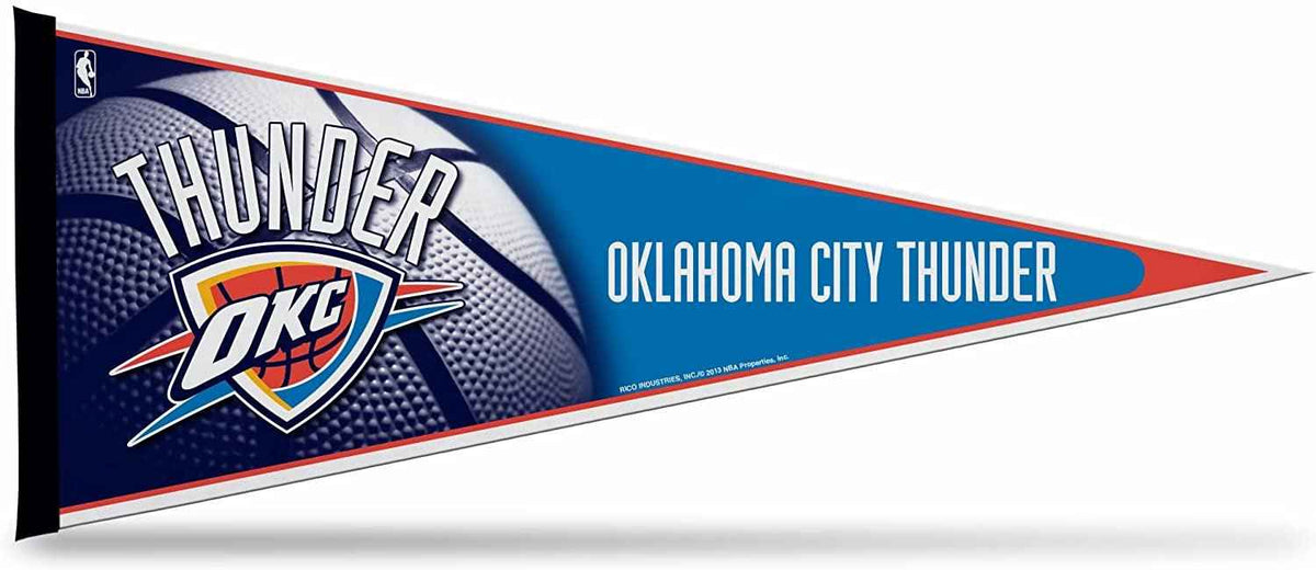 Oklahoma City Thunder soft felt pennant with OKC logo and team wordmark, blue