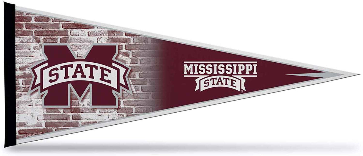 Maroon and white NCAA Bulldogs soft felt pennant with Mississippi State logo, triangular