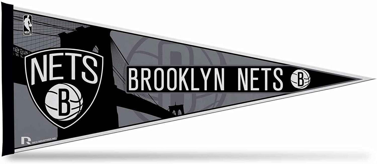 Soft felt NBA pennant with NETS logo and BROOKLYN NETS text on bridge design