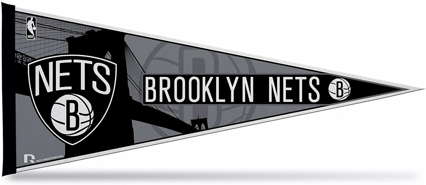 Brooklyn Nets Soft Felt Pennant | 12×30" | Bridge Design | Officially Licensed | NBA