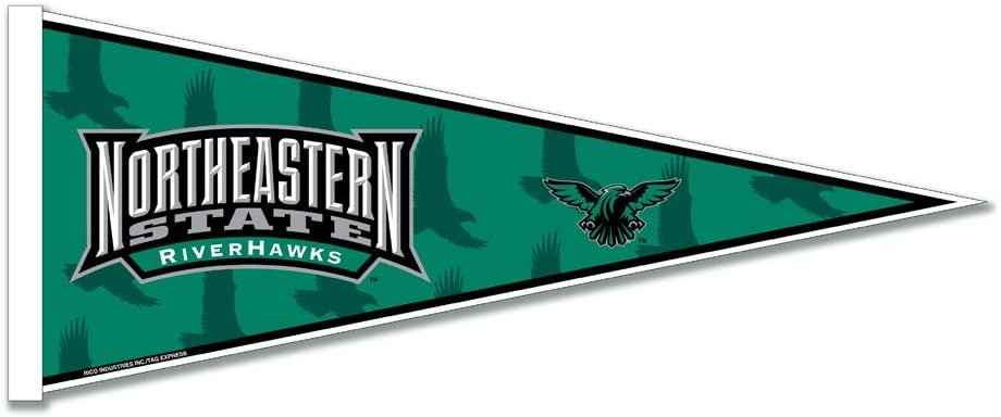 Northeastern State Riverhawks soft felt pennant, green triangular flag with logo and text