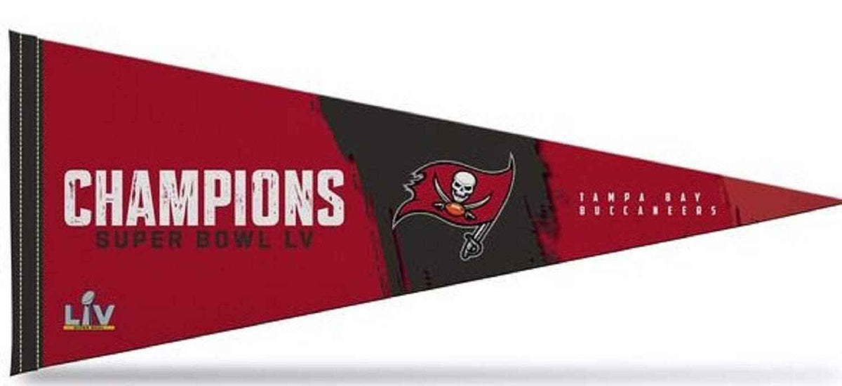 Super Bowl LV champions soft felt pennant, red/black Tampa Bay Buccaneers logo, 12x30 in