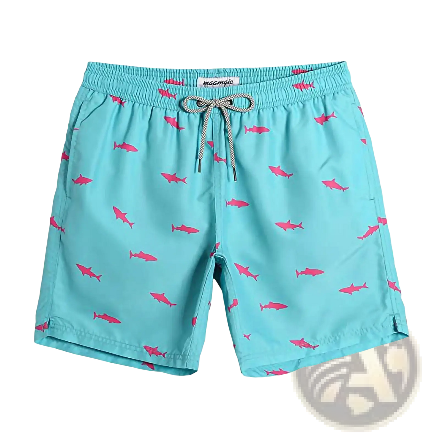 Men's Pink Shark Print Quick-Dry Swim Trunks | Polyester | 6 Colors | S–XXL