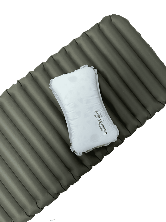 Insulated sleeping pad with compact pillow, dark olive inflatable mattress