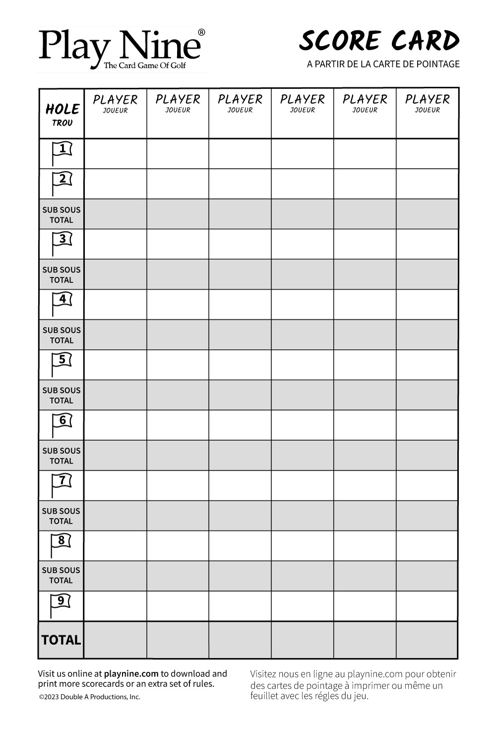 Play Nine Card Game Scorecards - 3 Booklets (150 Sheets)