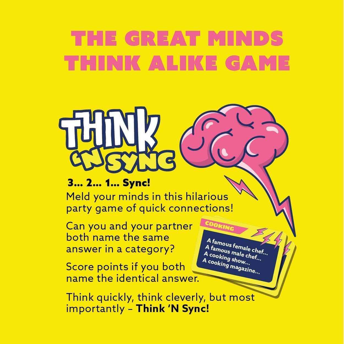 Think 'N Sync game panel with 'The great minds think alike game' heading and brain art