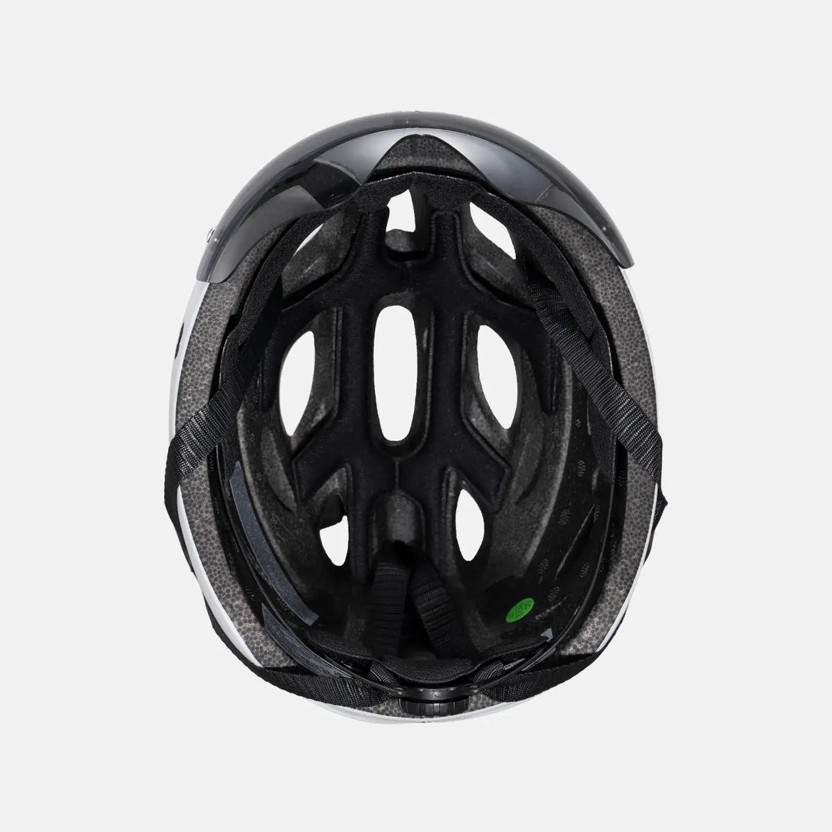 Black bike helmet interior padding, vented shell