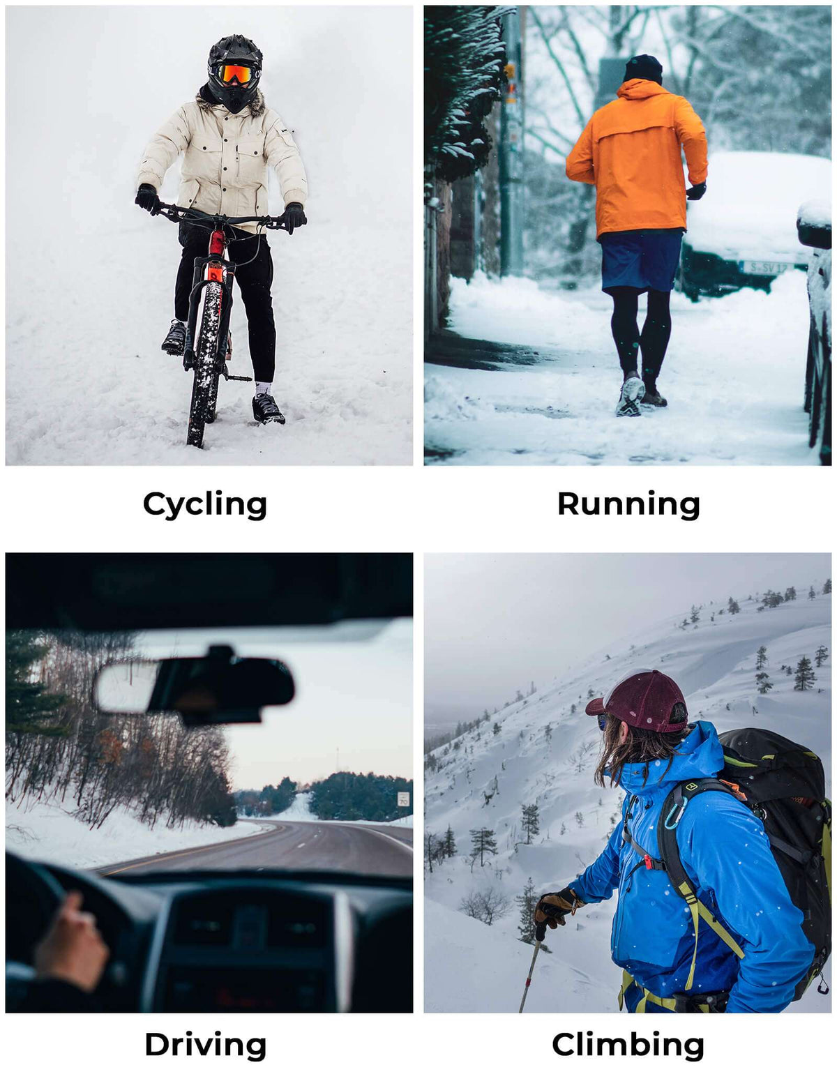 ROCKBROS winter gloves shown for cycling, running, driving, and climbing