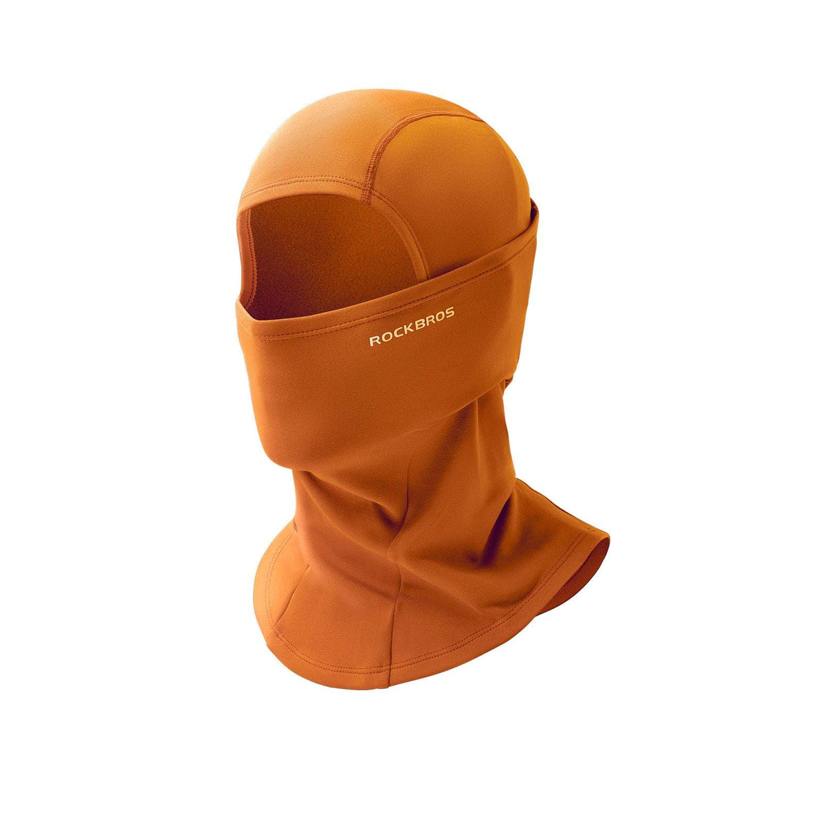 Orange thermal windproof balaclava ski mask with face opening and ROCKBROS logo