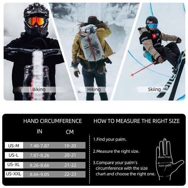 Cycling glove size chart with hand silhouette diagrams