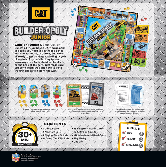 CAT Builder-Opoly Junior board game box back showing game instructions and contents