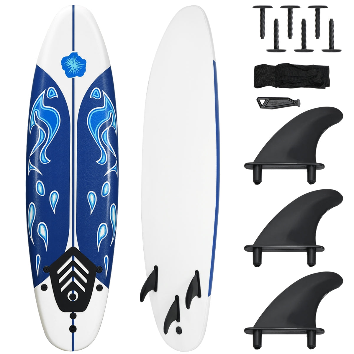6-Foot Beginner Surfboard | 3 Detachable Fins | Leash & Traction Pad Included | Yellow, White or Red