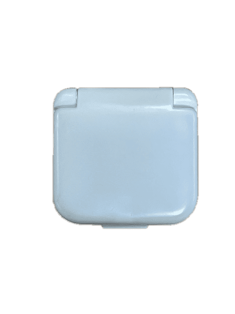 Light blue plastic sewing kit case with hinged lid