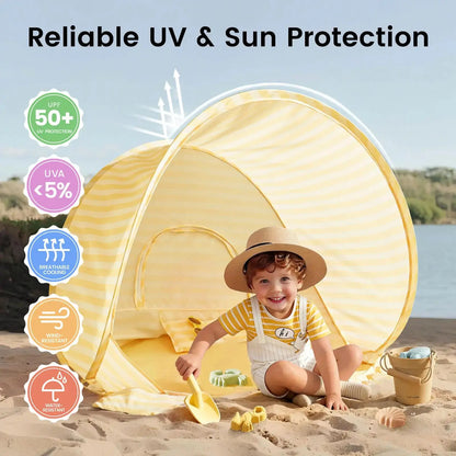 Tiny Land Kids Beach Tent Set with Sand Toys, UV Protection and Sandbag Anchors