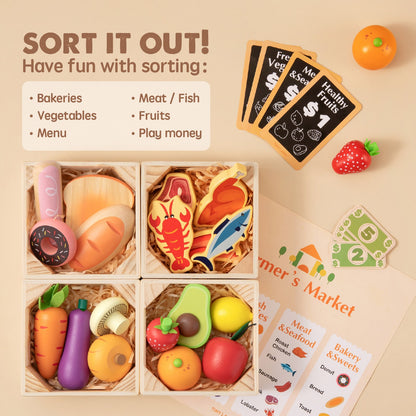 Tiny Land Wooden Play Food Set - 30+ Piece Pretend Cooking Toys