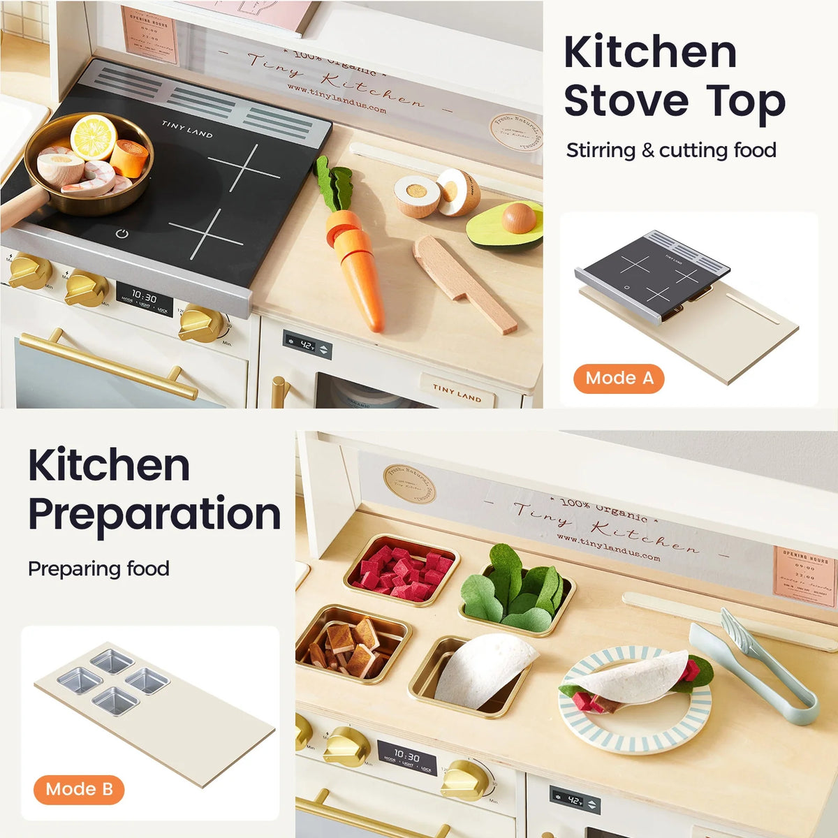Tiny Land BistroSwitch 2-in-1 Play Kitchen & Bistro with 23 Accessories