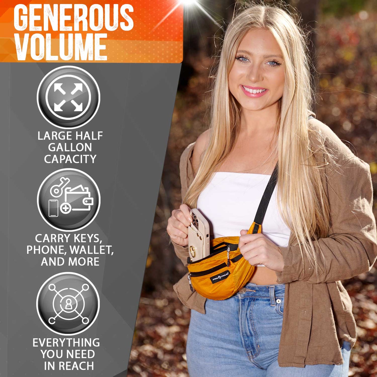 Pike Trail Fanny Pack | Water-Resistant | Hiking & Running | Orange Flame or Green Mantis